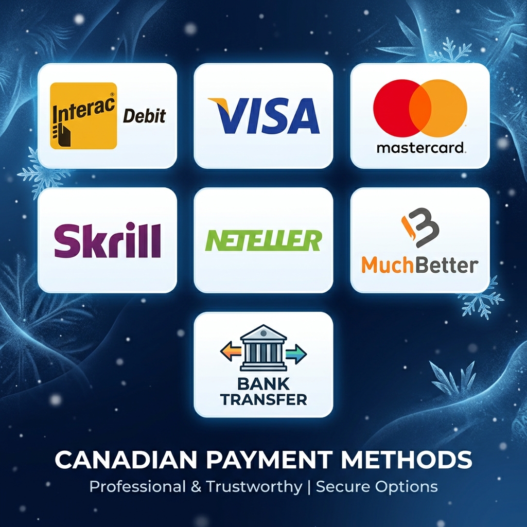 Canadian payment methods — Interac, Visa, Mastercard, Skrill, Neteller, MuchBetter, Bank Transfer